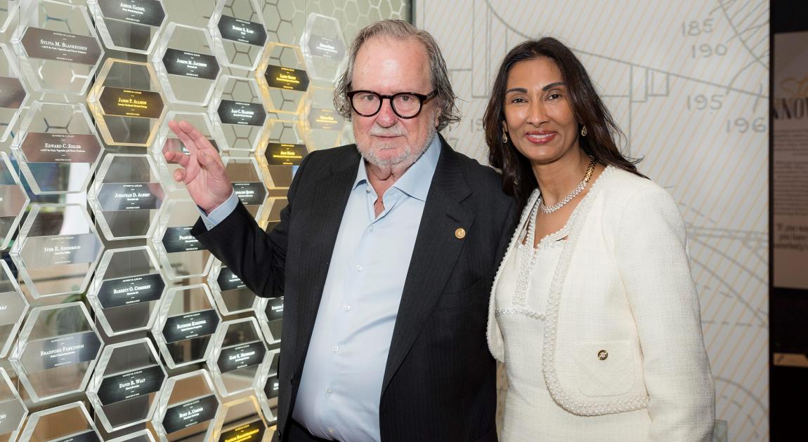 James Allison points to the plaque with his name in the Gallery of Icons