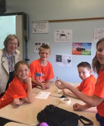 Edith Flanigen visiting Camp Invention