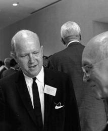 Dr. Karl Beyer having a conversation at Research Center Dedication, 1966