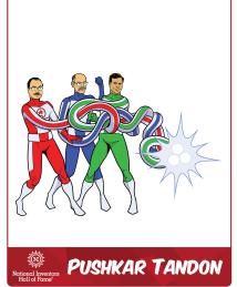 Pushkar Tandon, Ming-Jun Li and Dana Bookbinder as a superhero